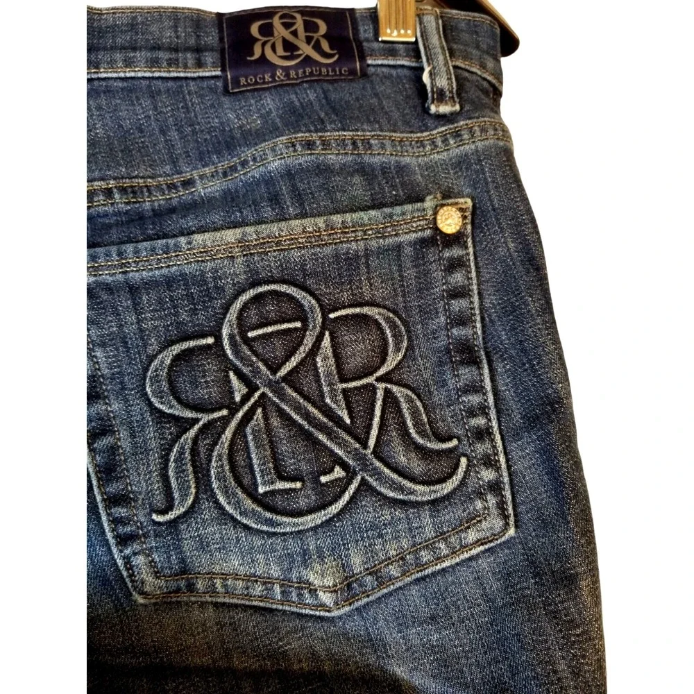 Rock & Republic Women's Dark Blue Embroidered Pocket Bootcut Jeans